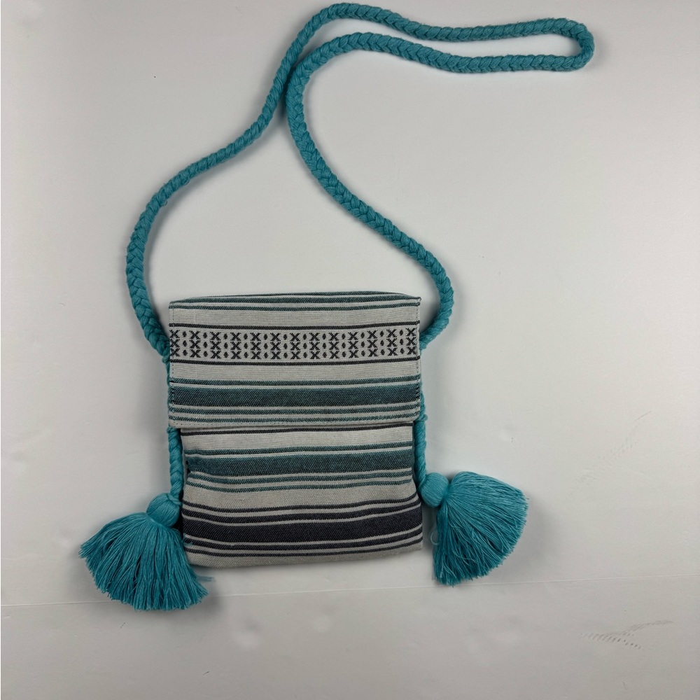 American Girl Teal and Gray Striped Crossbody Bag new without tags